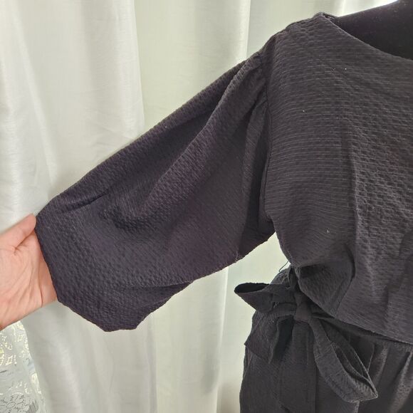 Anthropologie Francesca Balloon Sleeve Textured Romper Medium Womens BLACK - Picture 5 of 13